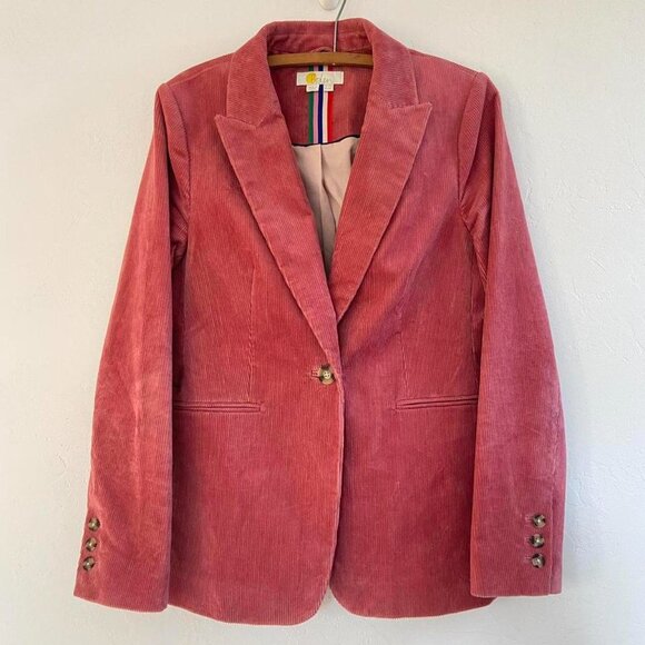 Boden Corduroy Librarian Core Salmon Pink Preppy Minimalist Blazer Jacket Size 6 - Picture 4 of 7